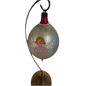 VTG Hand-painted Mercury Glass Christmas Ornament Teardrop Fantasia Poland 1950s
